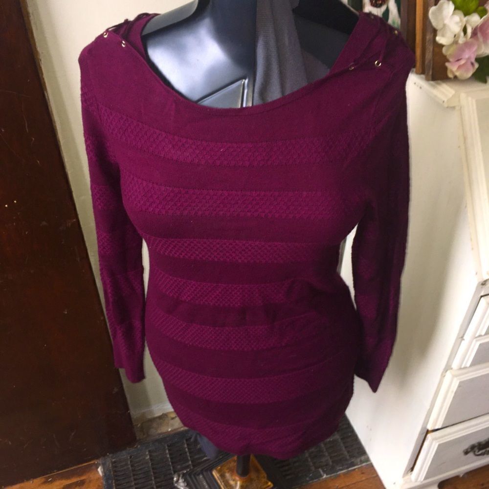 White House Black Market maroon striped tunic with laces shoulders